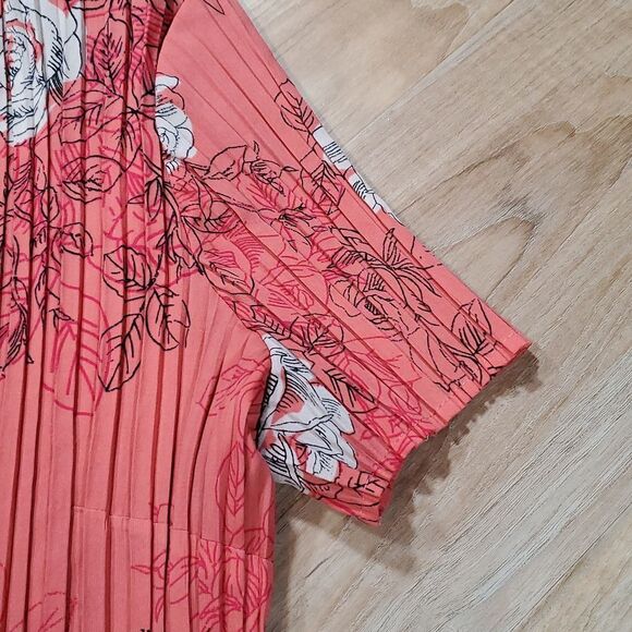 🔺️Laura Scott Coral Floral Print Crinkle Buttoned Blouse Large - Picture 3 of 12